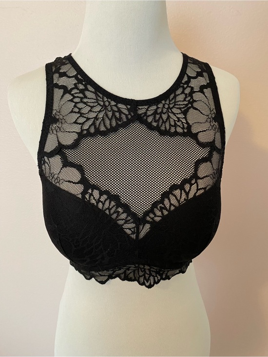 Victoria's Secret Other - Victoria's Secret Pink Black High-Neck Lace Bralette Sz Small push up